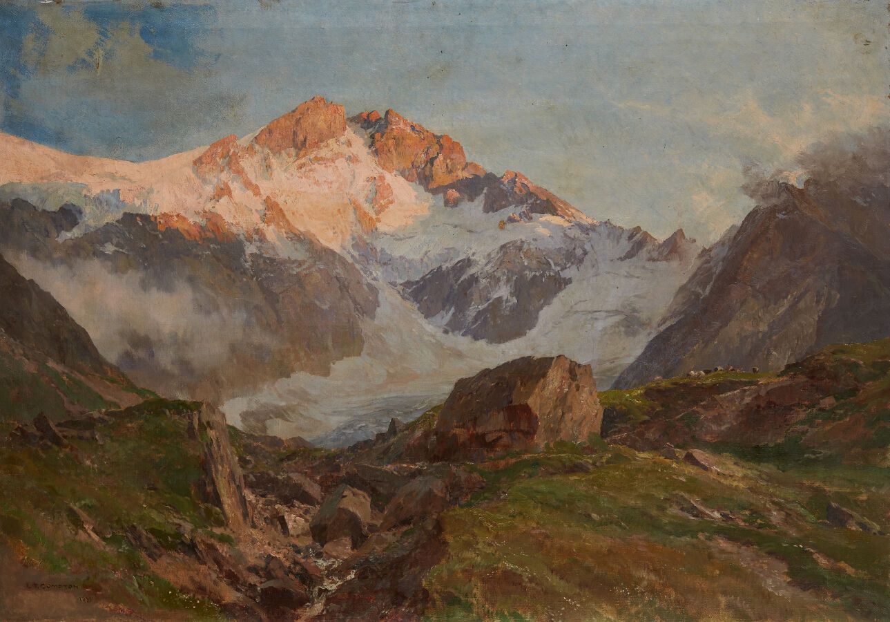 Null COMPTON Harrison ( 1881-1960 )
Paysage de Montagne, 1921 
Huile sur toile, &hellip;