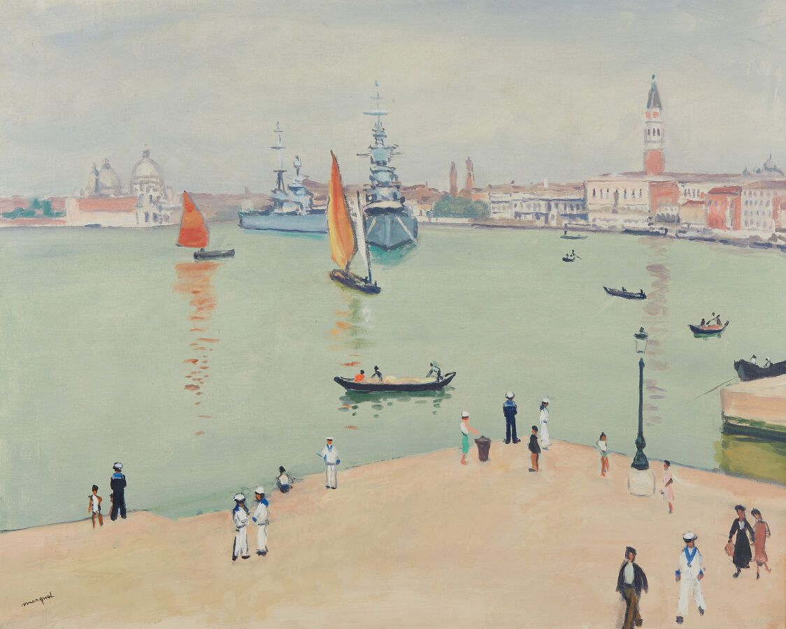 Null MARQUET Albert (1875-1947)
Kriegsschiffe im Hafenbecken, Venedig, 1936
Öl a&hellip;