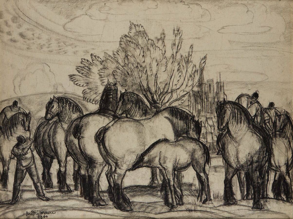 Null MAIRE André (1898-1984) 
Pferde 
Kohle, unten links signiert und datiert 19&hellip;