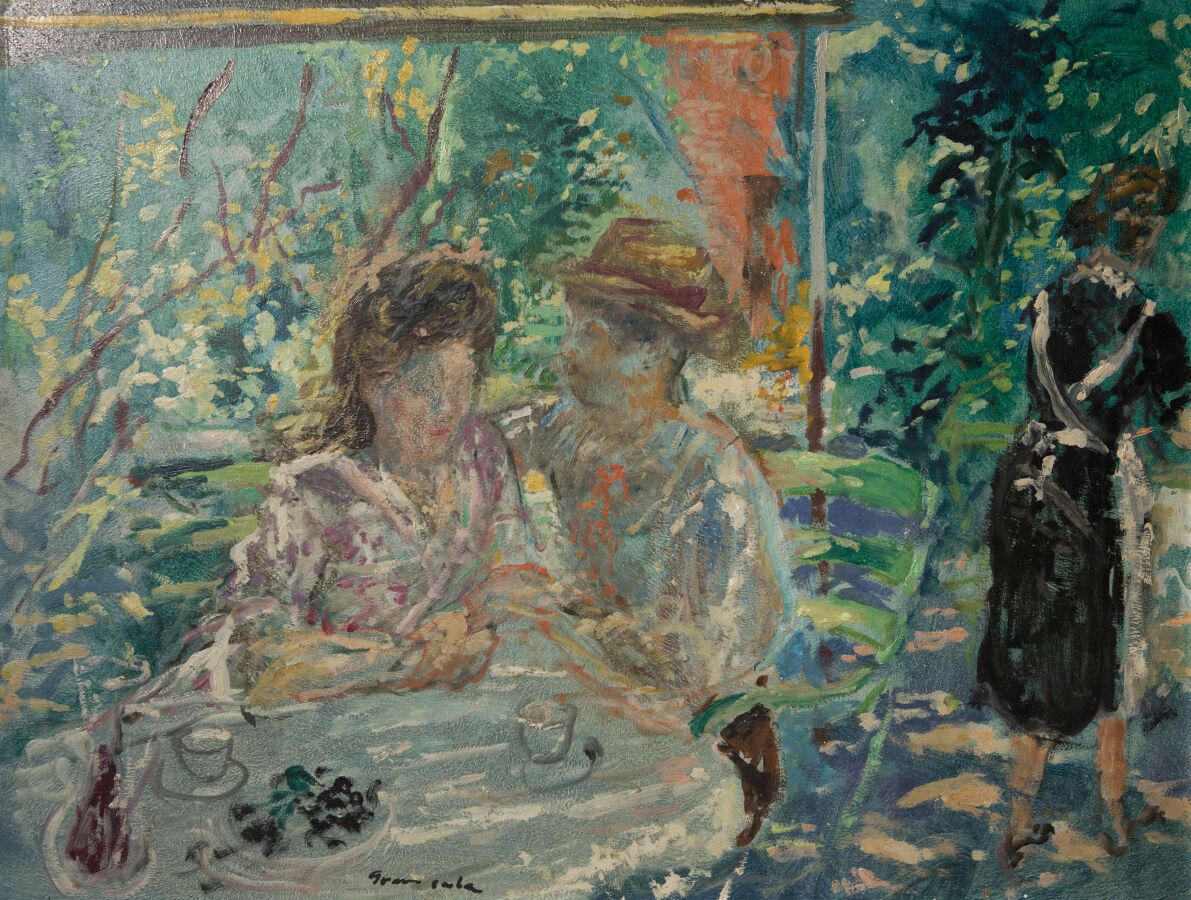 Null 格劳-萨拉-埃米利奥(1911-1975)
凉亭下的午餐
面板油画，右下角有签名
高50；宽度64厘米