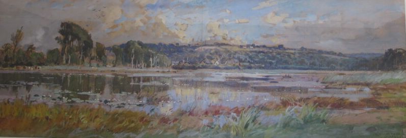 Null 诺扎尔-亚历山大 (1852-1929)
"有池塘的风景
水粉和木炭，右下方有签名、位置和日期1922年
作品高度62；宽度：21厘米

出处：艺术家&hellip;