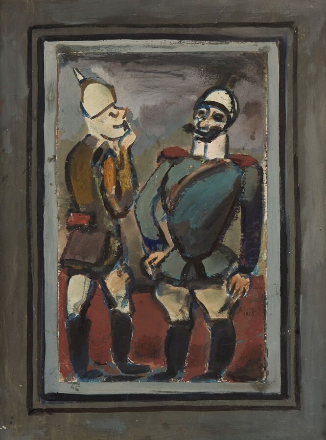 Null 乔治-鲁阿特 (1871-1958)
两个普鲁士士兵，1915年
纸上水粉和水彩画，已签名并注明日期
高42.5；宽度：32.5厘米

出处 ： 
乔&hellip;