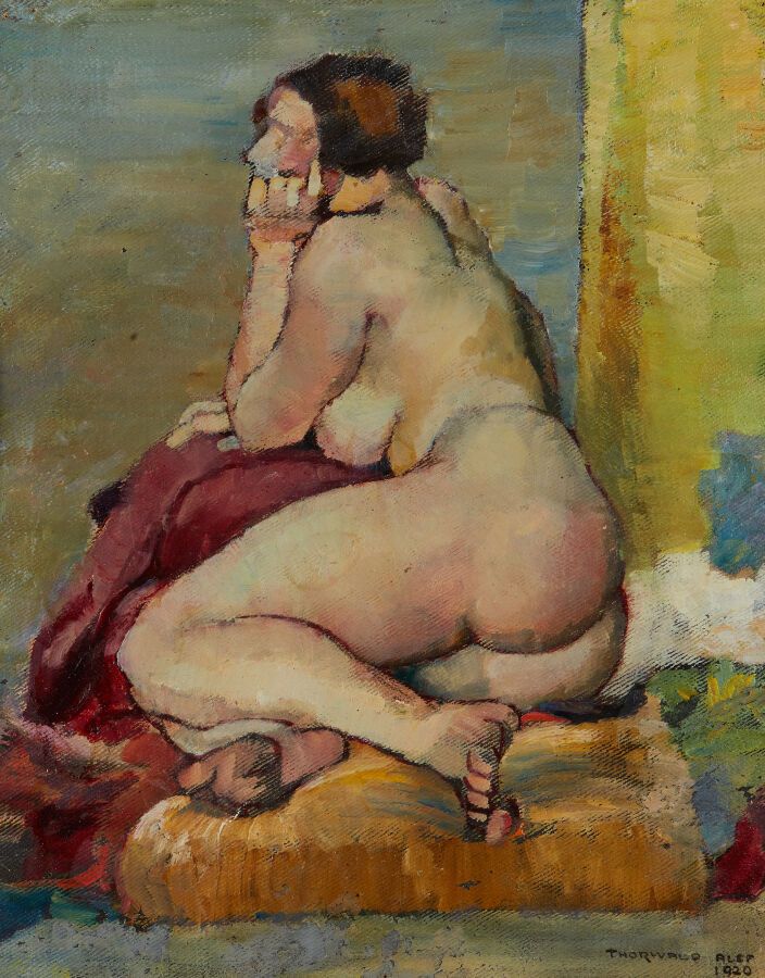 Null THORWALD Alef (1876 - 1974)
Female nude 
Oil on canvas signed lower right a&hellip;