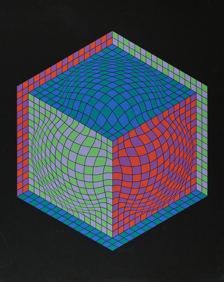 Null VASARELY Victor (1906-1997)
"Abstract composition on black background
Silks&hellip;