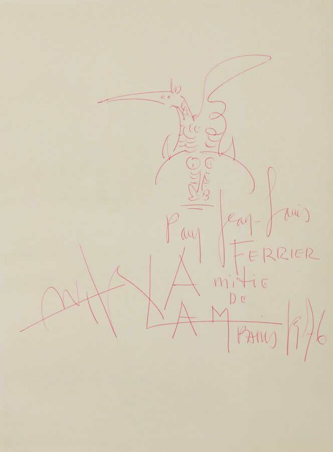 Null LAM Wilfredo (1902-1982)
Dédicace au stylo à Jean-Louis Ferrier (1976) 
Hau&hellip;