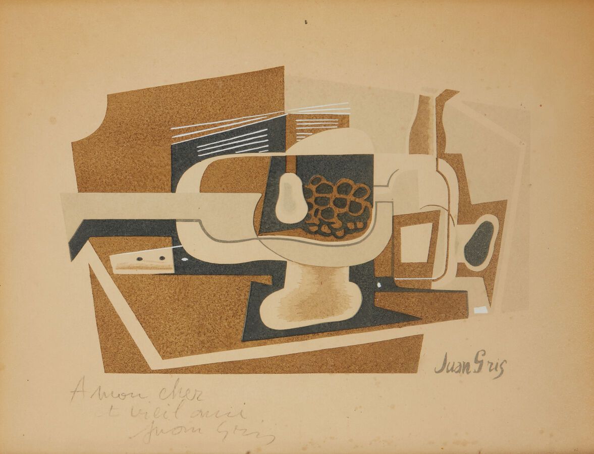 Null 格里斯-胡安 (1887-1927)
带有吉他和水果杯的立体派静物画
彩色石板画，右下角有签名，左下角有铅笔签名并献给我亲爱的老友
作品高度24.5；&hellip;