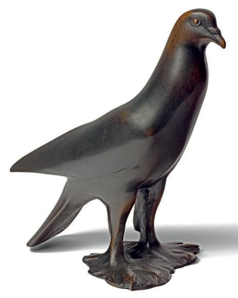 POMPON François (1855-1933) «Pigeon Nicolas». Bronze à patine brune, Signé: «POM&hellip;