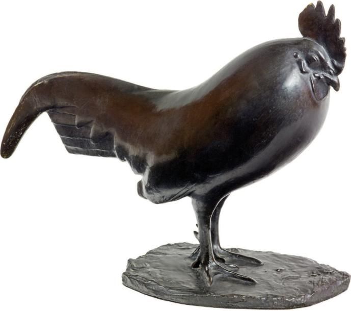 POMPON François (1855-1933) «Coq dormant». Bronze patine brune, signé: «POMPON».&hellip;