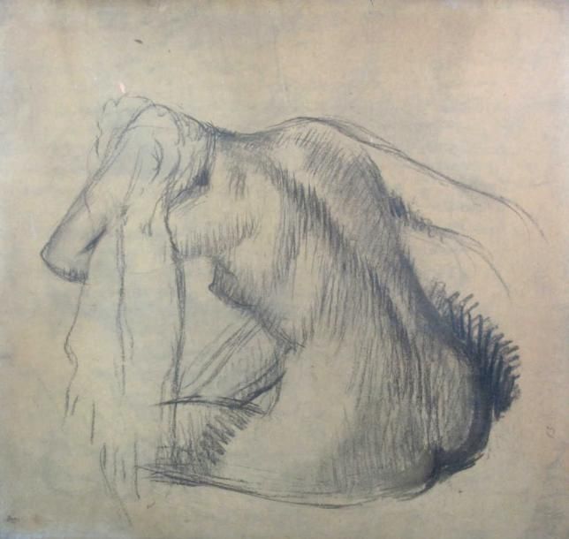 DEGAS Edgar (1834-1917) "Femme nue assise, s'essuyant le cou". Calque contrecoll&hellip;