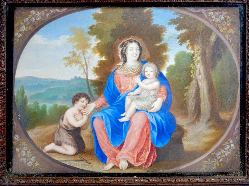 École FRANÇAISE vers 1700 "Vierge à l'Enfant avec Saint Jean-Baptiste". 
Gouache&hellip;