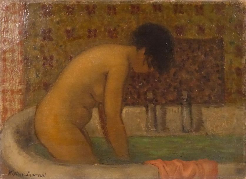 Null DUBREUIL Pierre (1891-1970)
"Nu féminin au bain"
Huile sur toile, signée en&hellip;