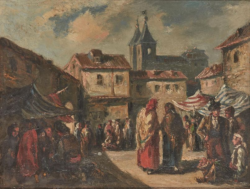 Null DEHODENCQ Alfred (1822-1882)
"Jour de marché"
Huile sur toile, signée en ba&hellip;
