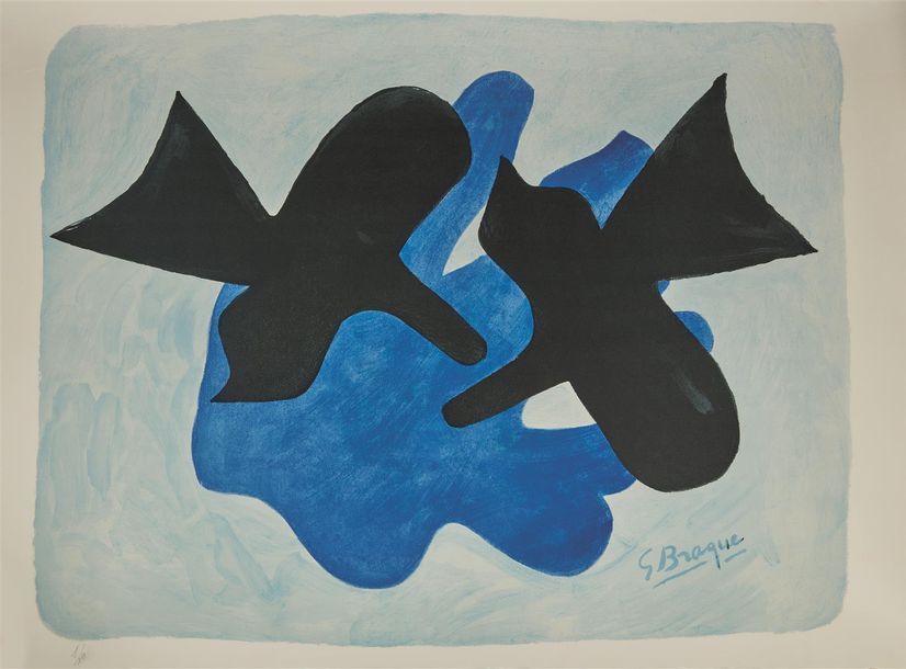 Null Georges Braque (1882-1963) (d'après)
Oiseaux noirs sur fond bleu. Lithograp&hellip;