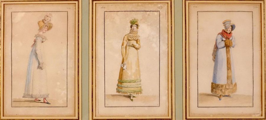 Null Trois gravures d'après Horace Vernet, "Femmes", dans un même encadrement, s&hellip;