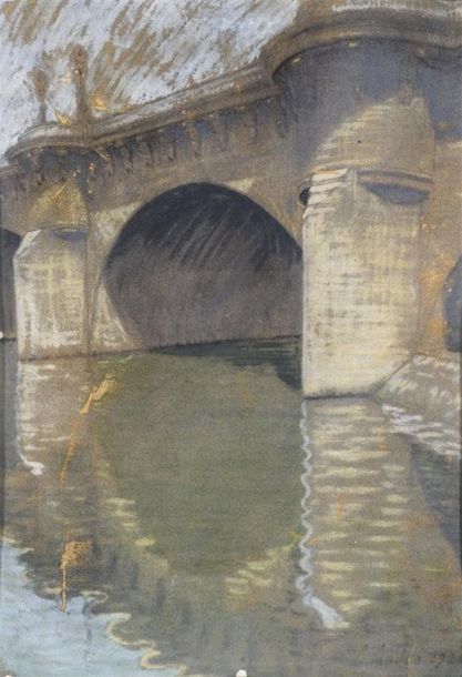 Null ANDRE Albert "Le Pont Neuf"Pastel, signé et daté "1921" en bas à droite. Ha&hellip;