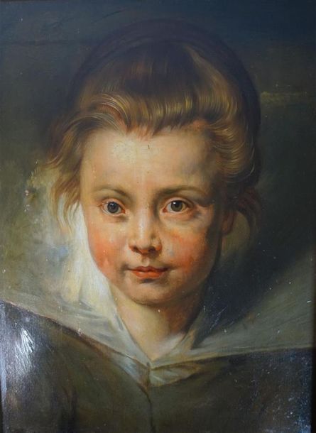 Null Copie d'après Rubens, XIXe siècle. "Portrait d'enfant". Huile sur panneau H&hellip;