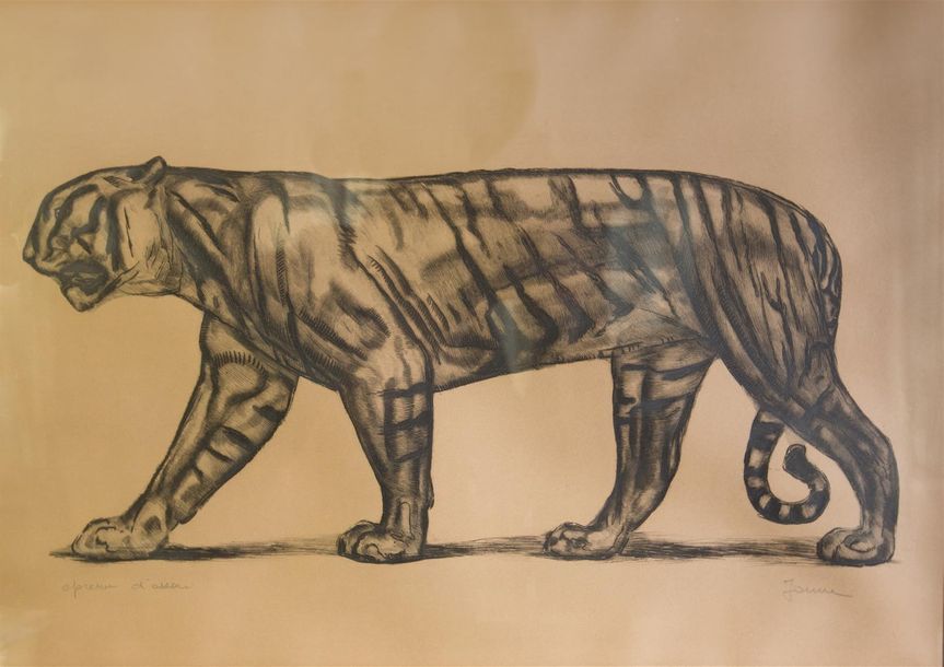 Null D'après JOUVE Paul (1878-1973) "Tigre" Eau-forte Haut. : 36 cm ; Larg. : 52&hellip;