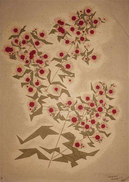 Null HUGNET Georges (1904-1974) "Composition florale" Lithographie, signée et da&hellip;