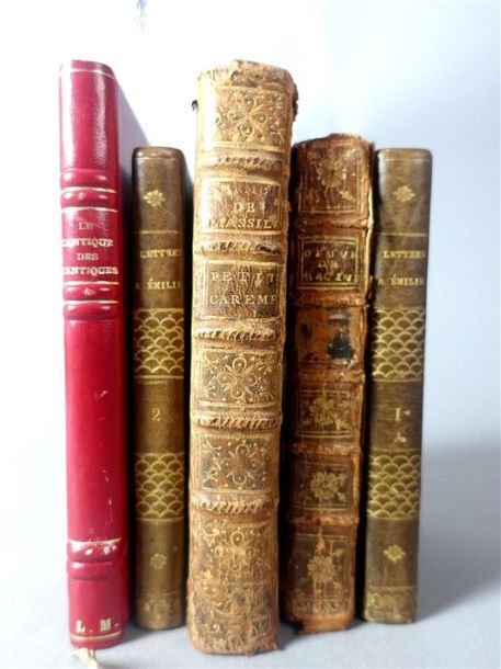 Null Lot de 5 ouvrages : Lettres à Emilie, Ouevres de Racine, Sermons de M. Mass&hellip;