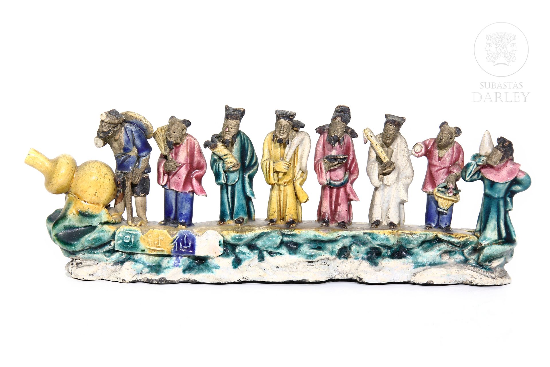 Figura de terracota representando "Los ocho inmortales", s.XX 
Terracota vidriad&hellip;
