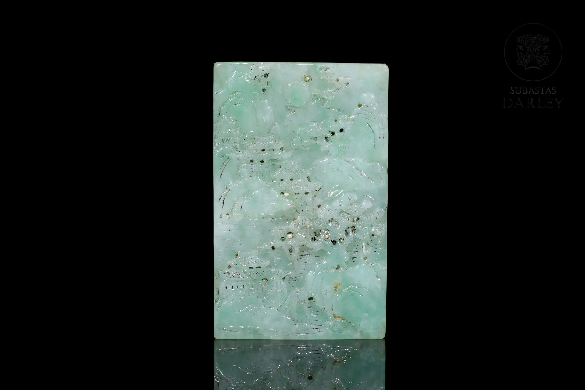 Placa de jadeita tallada "paisaje montañoso", dinastía Qing 
Plaque rectangulair&hellip;