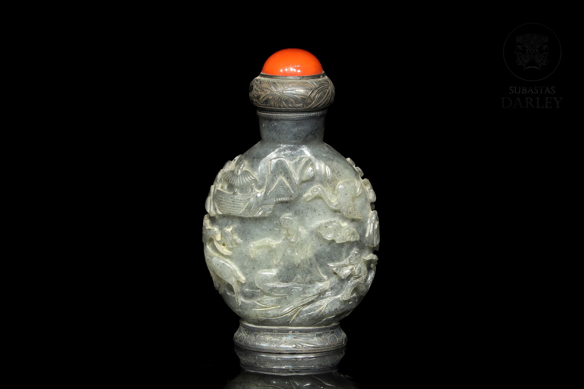 Botella de rapé de piedra tallada, dinastía Qing 
Pierre sculptée, peut-être en &hellip;
