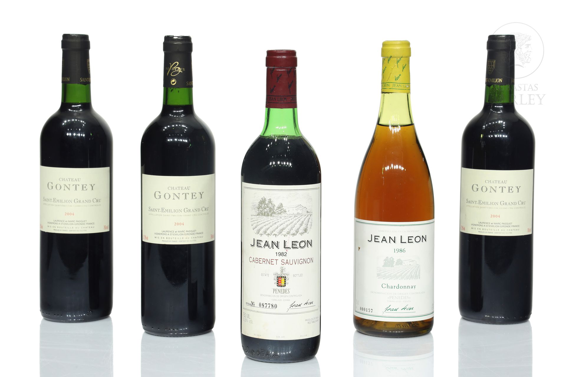 Lote de cinco botellas de vino 
Bouteille (1) "Jean Leon", appellation d'origine&hellip;