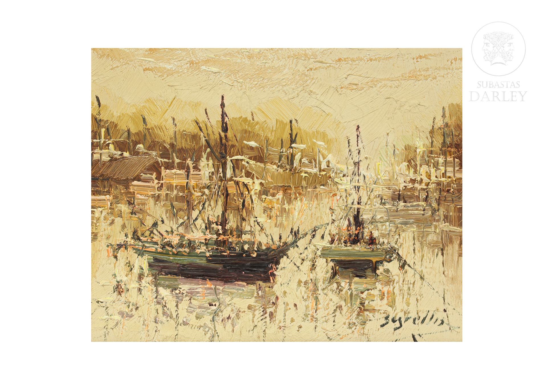 Antonio Segrelles (XX) "Barcos" 
Huile sur toile. Signée "Segrelles" dans le coi&hellip;