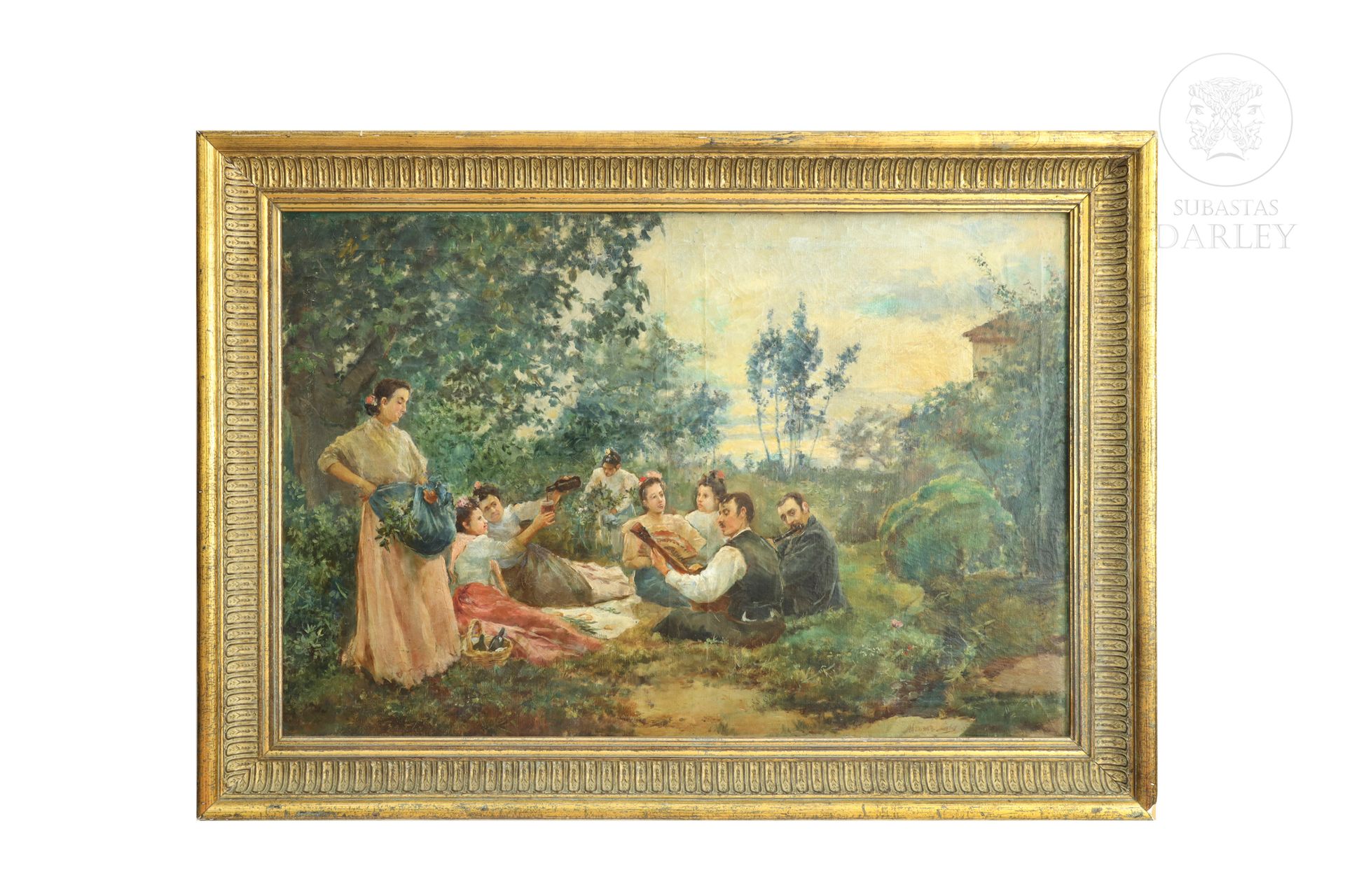 Benaventura Álvarez Sala (1869 - 1919) "Escena de campo" 
Huile sur toile. Signé&hellip;