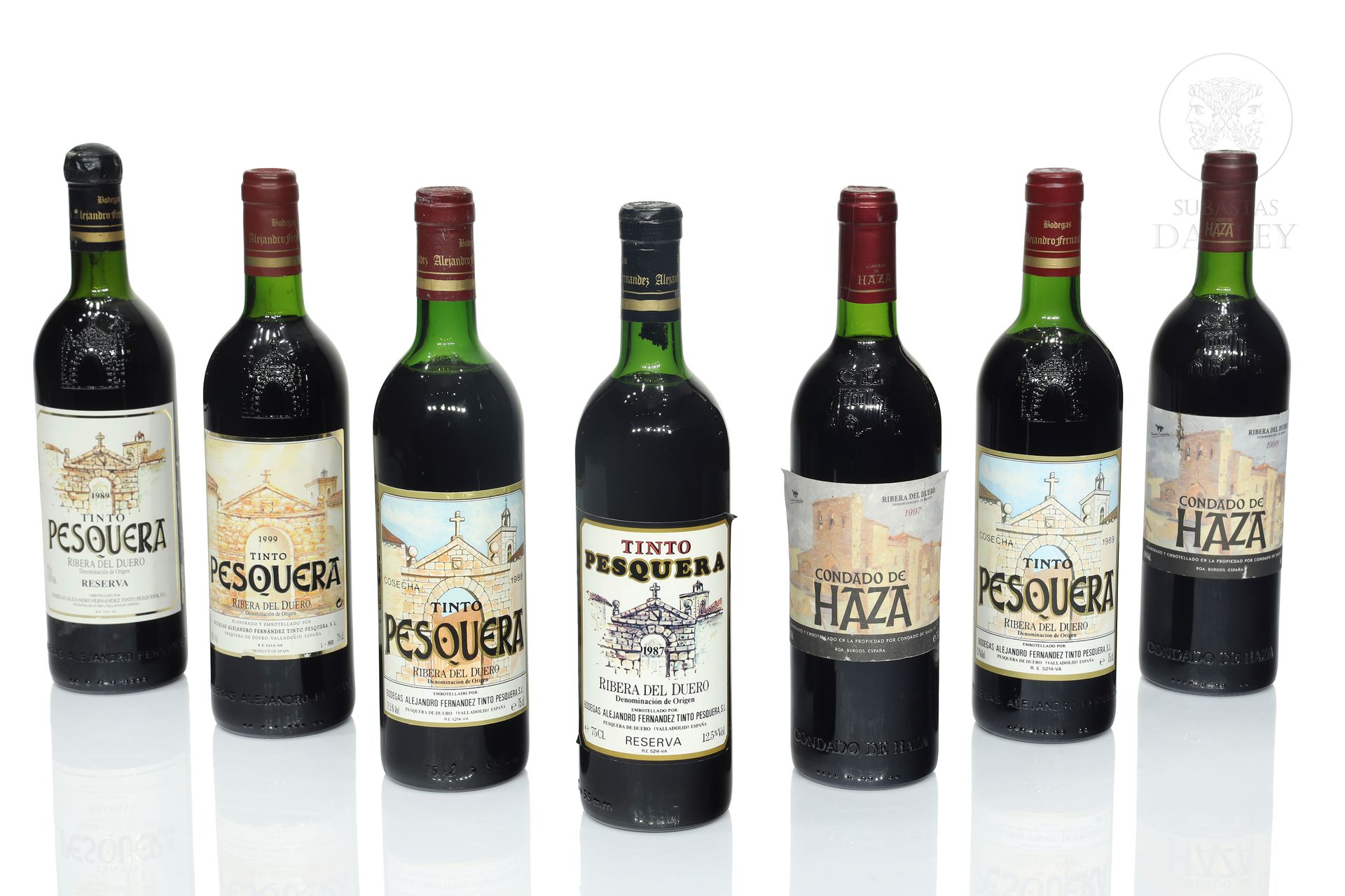 Lote de siete botellas de vino tinto, Ribera del Duero 
Lot comprenant : cinq (5&hellip;