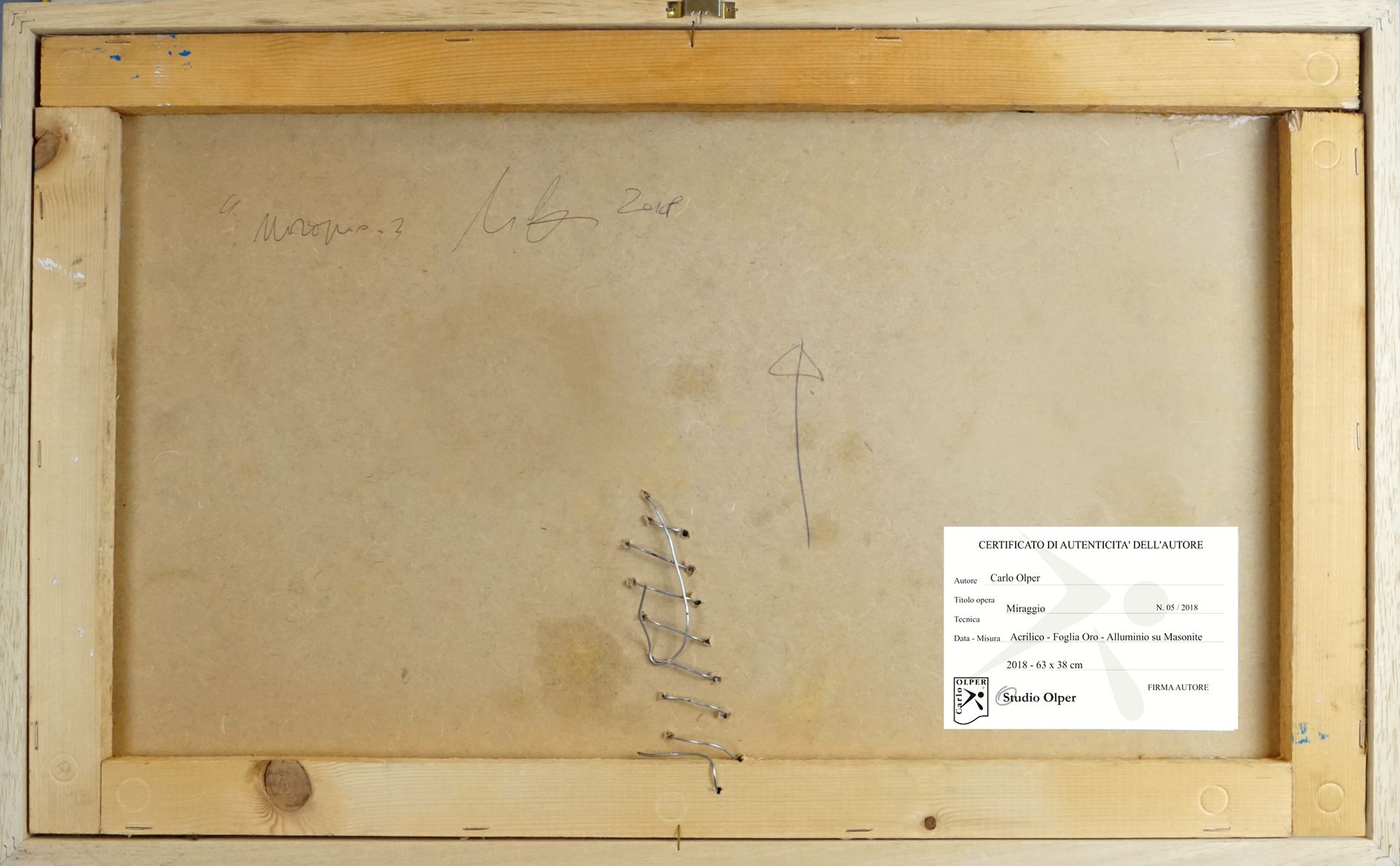 Carlo Olper 丙烯酸金箔和铝在木头上 Miraggio 尺寸：38cm x 63cm 认证：由艺术家颁发的真实性证书