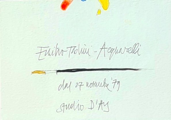 Emilio Tadini 纸板上的水彩和圆珠笔 水彩画工作室d'Ay 尺寸：13cm x 18cm 认证：弗里马托正面作品 - 出处：卢卡私人收藏