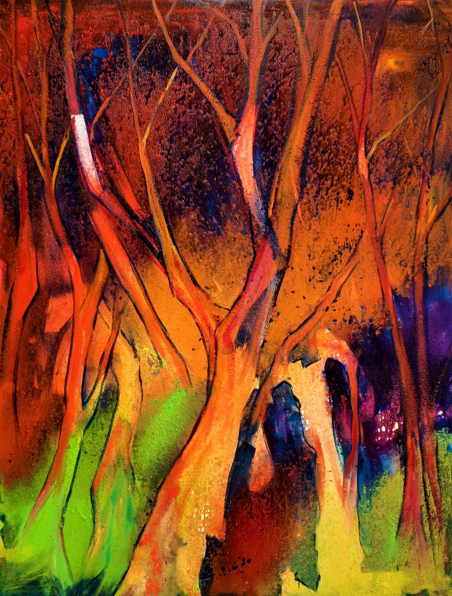 Michael Peddio 画布上的油画和混合媒体 - 框架木质画廊Intercalar橙色 尺寸：130厘米×100厘米 认证：艺术家照片上的认证