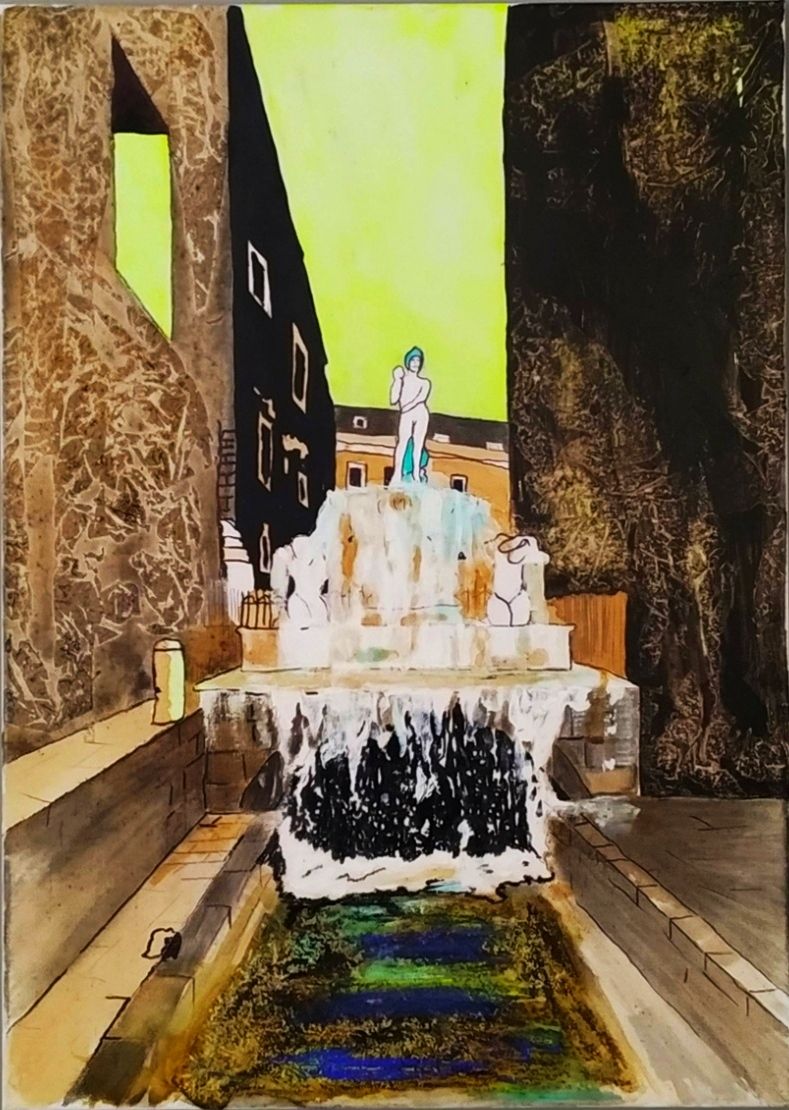 Carlo Spampinato 布面油画，丙烯酸和颜料 阿梅纳莫的喷泉 尺寸：70cm x 50cm 认证：艺术家照片上的认证书