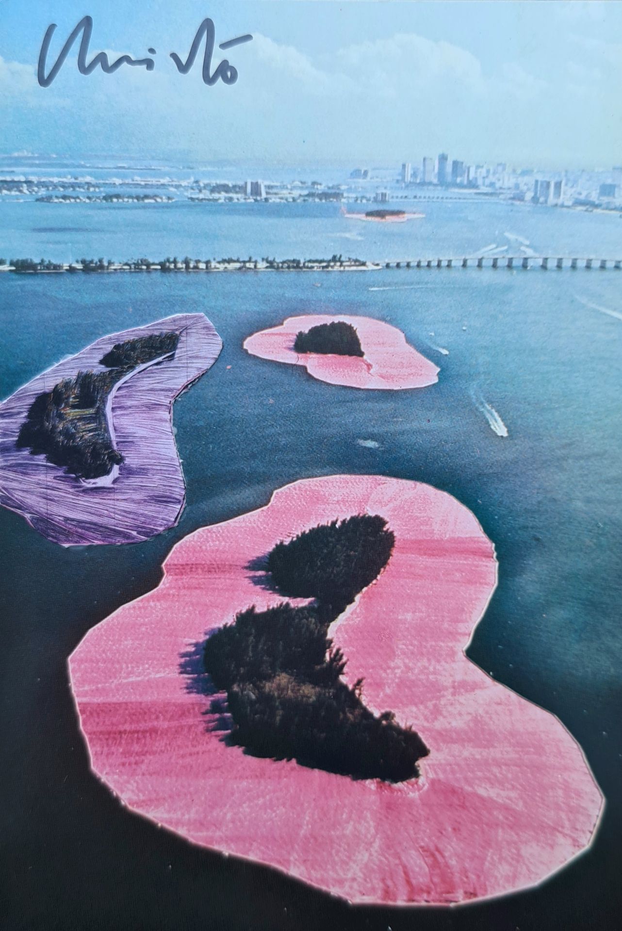 Christo & Jeanne Claude 'Surrounded Island, Bicayne Bay' Collage su cartolina co&hellip;