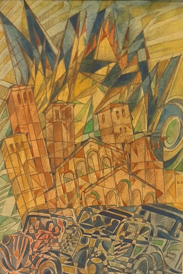 UBERTO BONETTI 'Aereovista di Milano' 1930 Técnica mixta sobre papel Dimensiones&hellip;