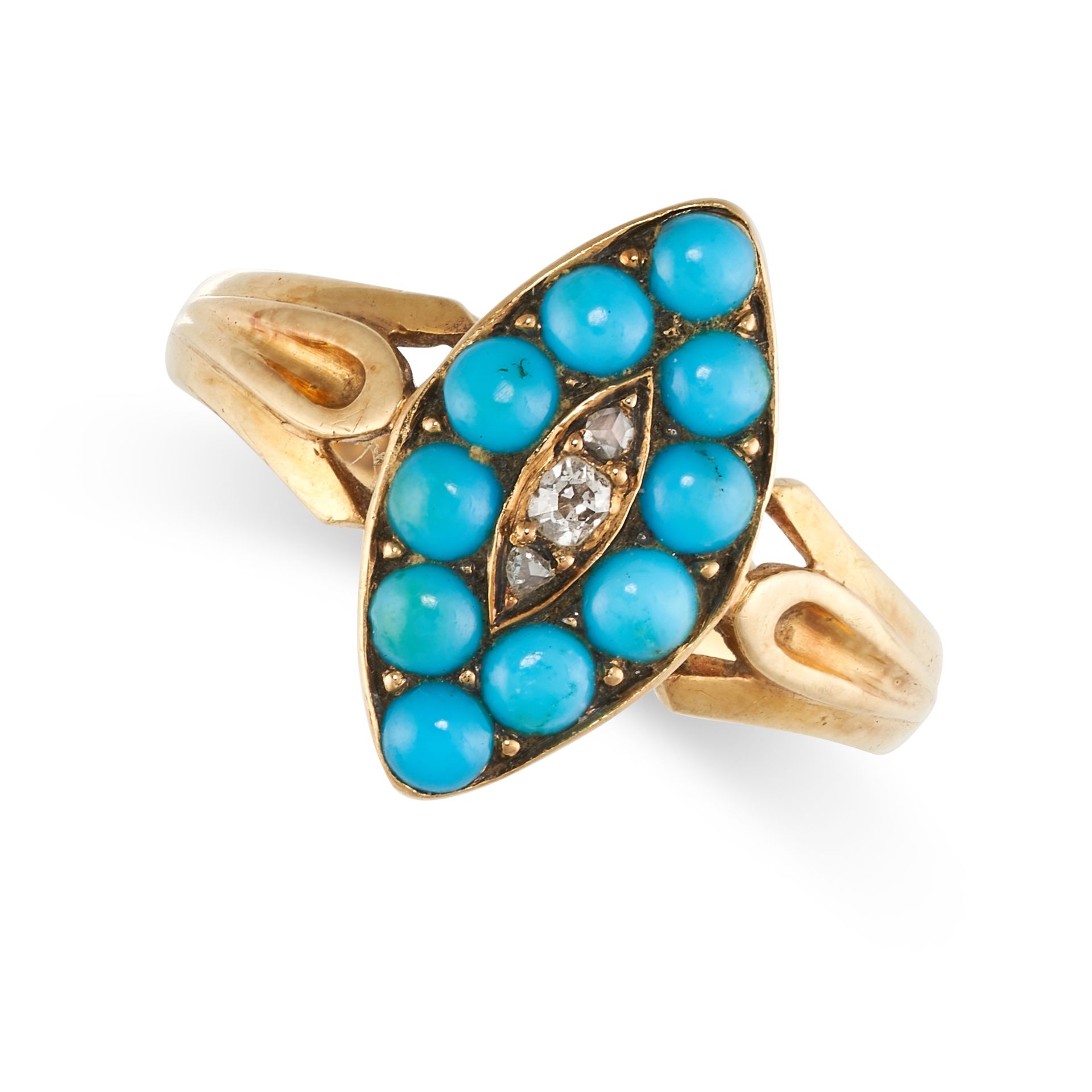 Null KEIN RESERVE - ANTIQUE VICTORIAN TURQUOISE AND DIAMOND RING, 1890 in 18ct G&hellip;