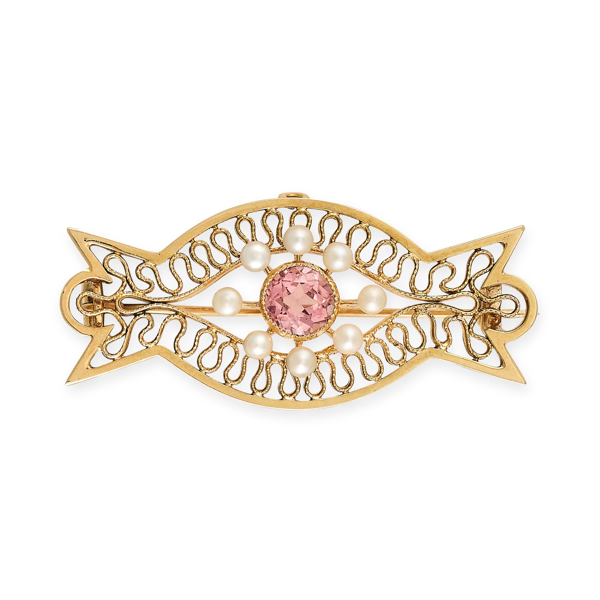 Null 无保留 - ANTIQUE PINK TOURMALINE AND PEARL BROOCH, EARLY 20TH CENTURY in 15ct &hellip;