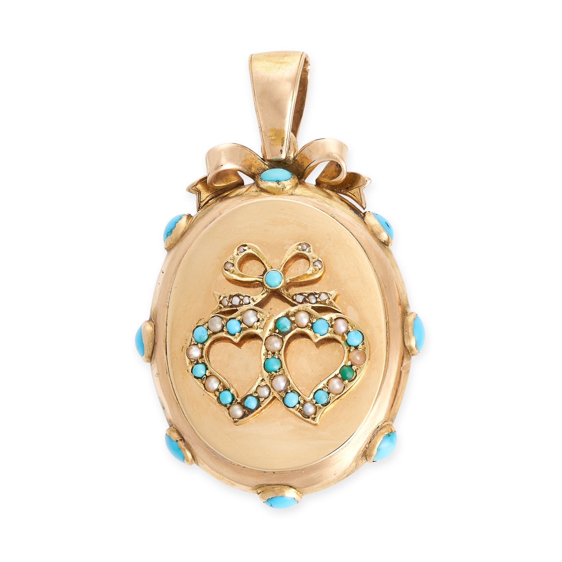 Null NO RESERVE - AN ANTIQUE TURQUOISE AND PEARL LOCKET PENDANT, 19TH CENTURY in&hellip;