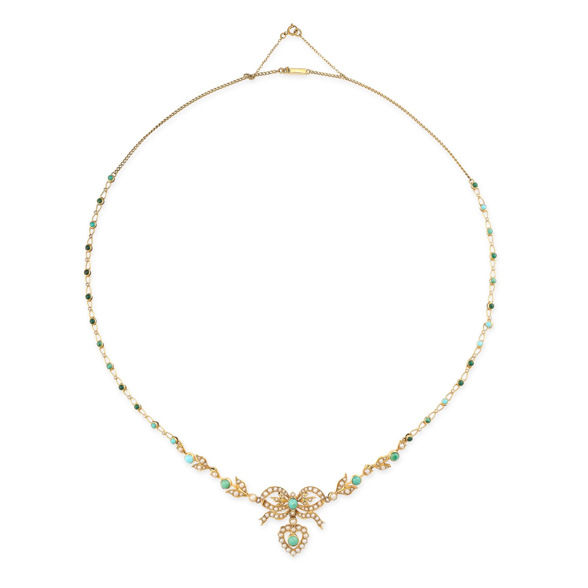 Null KEIN RESERVE - ANTIQUE TURQUOISE AND PEARL NECKLACE, SPÄTES 19. JAHRHUNDERT&hellip;