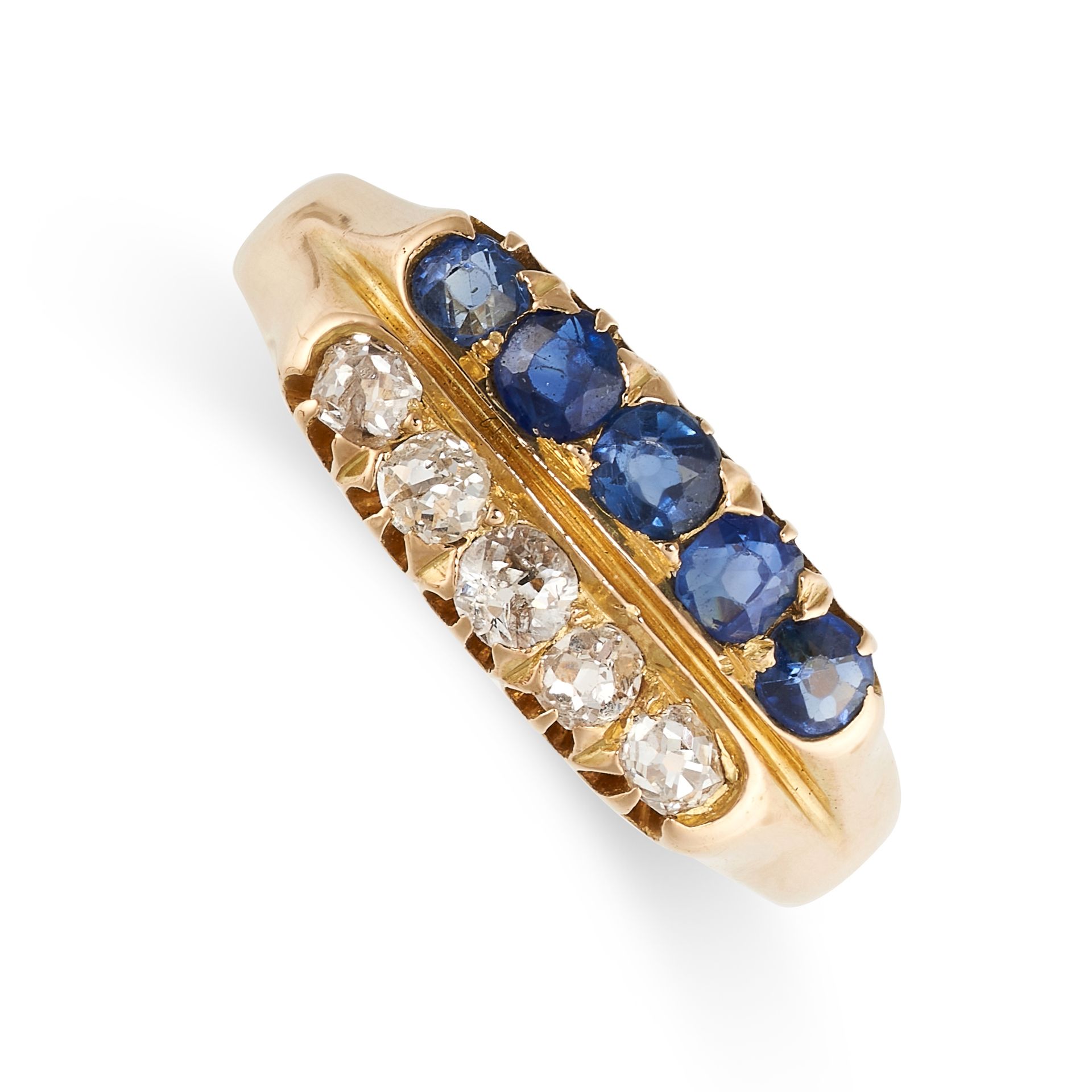 Null 无保留 - ANTIQUE VICTORIAN DIAMOND RING, 1891年，18K黄金，镶嵌两排圆形切割的蓝色蓝宝石和老式切割的钻石，18&hellip;