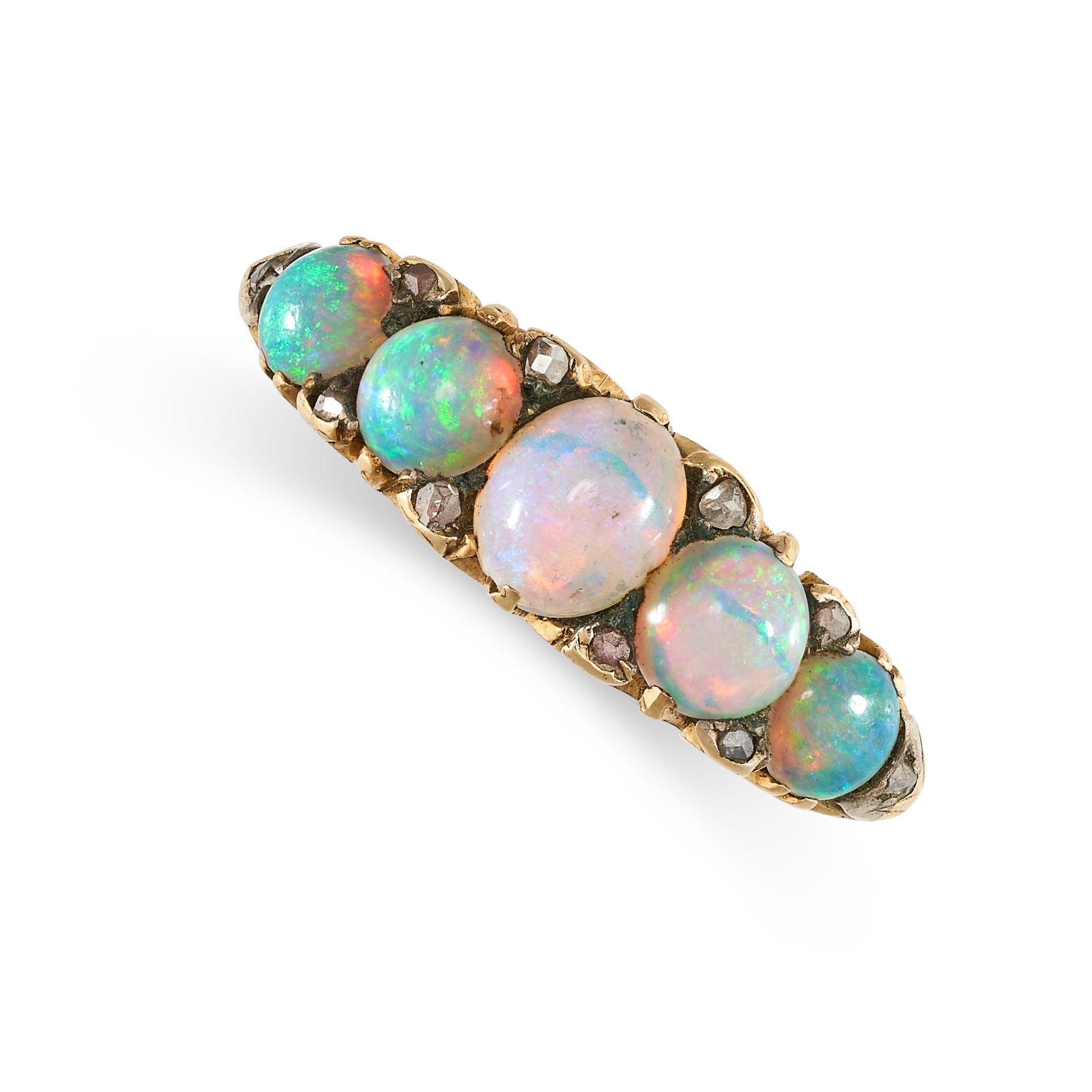 Null NO RESERVE - AN ANTIQUE OPAL AND DIAMOND RING in 18ct yellow gold, set with&hellip;