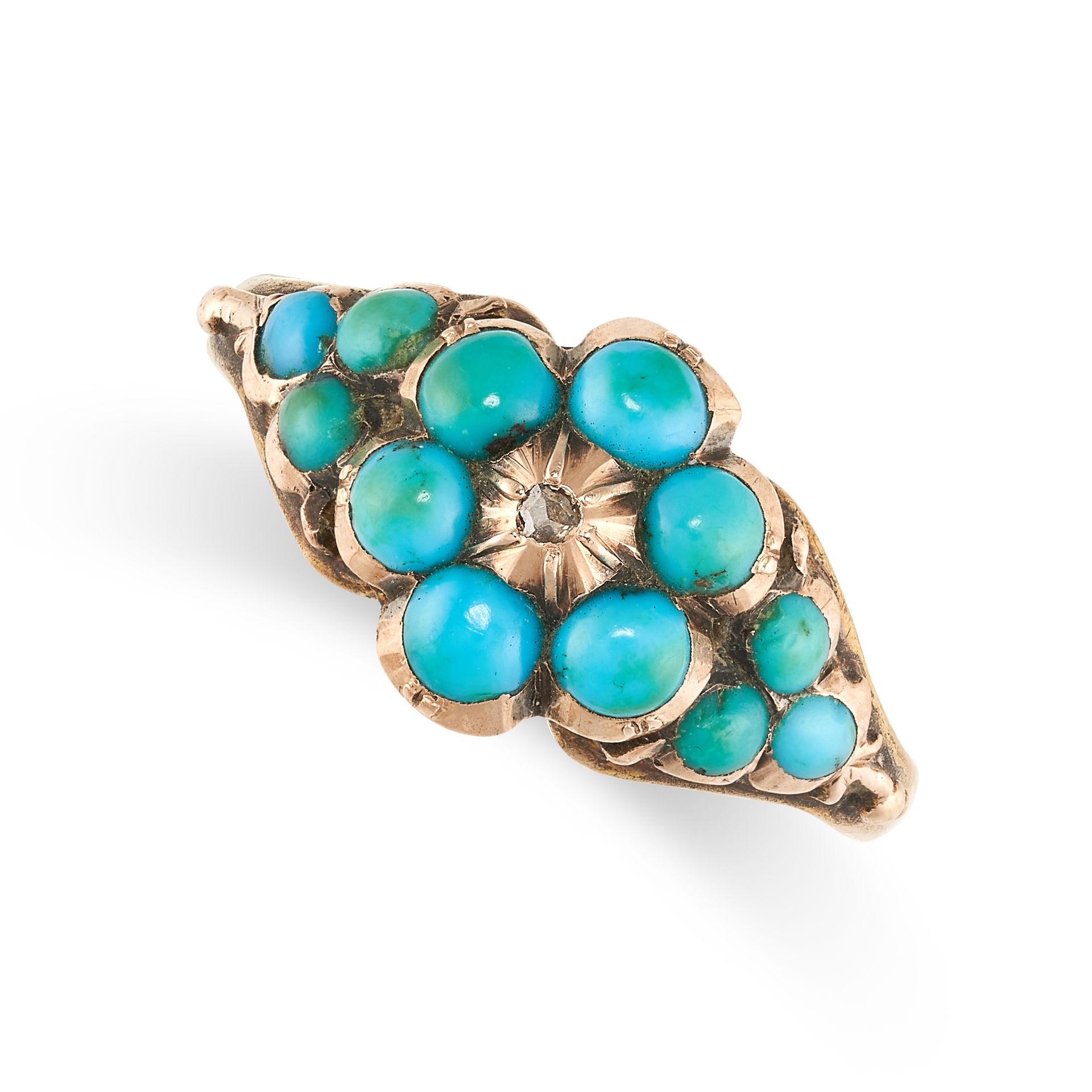 Null AUCUNE RÉSERVE - ANTIQUE BAGUE VICTORIENNE EN TURQUOISE ET DIAMANT, 19e SIÈ&hellip;