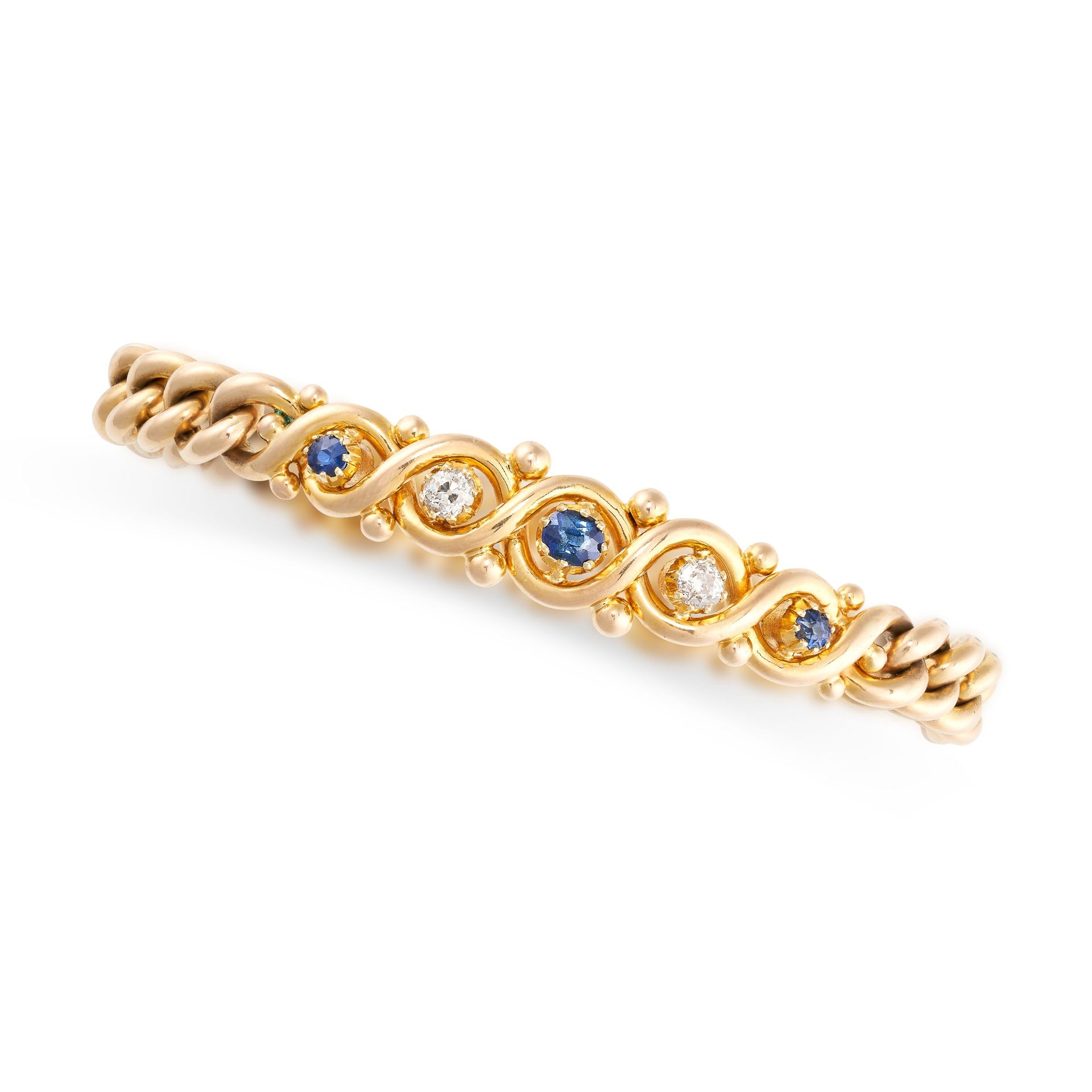 Null NO RESERVE - AN ANTIQUE SAPPHIRE AND DIAMOND BRACELET in 15ct yellow gold, &hellip;