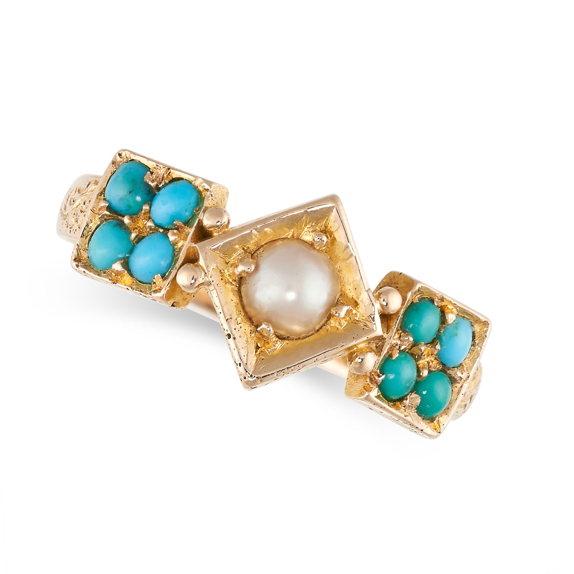 Null 无保留 - ANTIQUE VICTORIAN TURQUOISE AND PEARL RING, 1874 in 15ct yellow gold,&hellip;