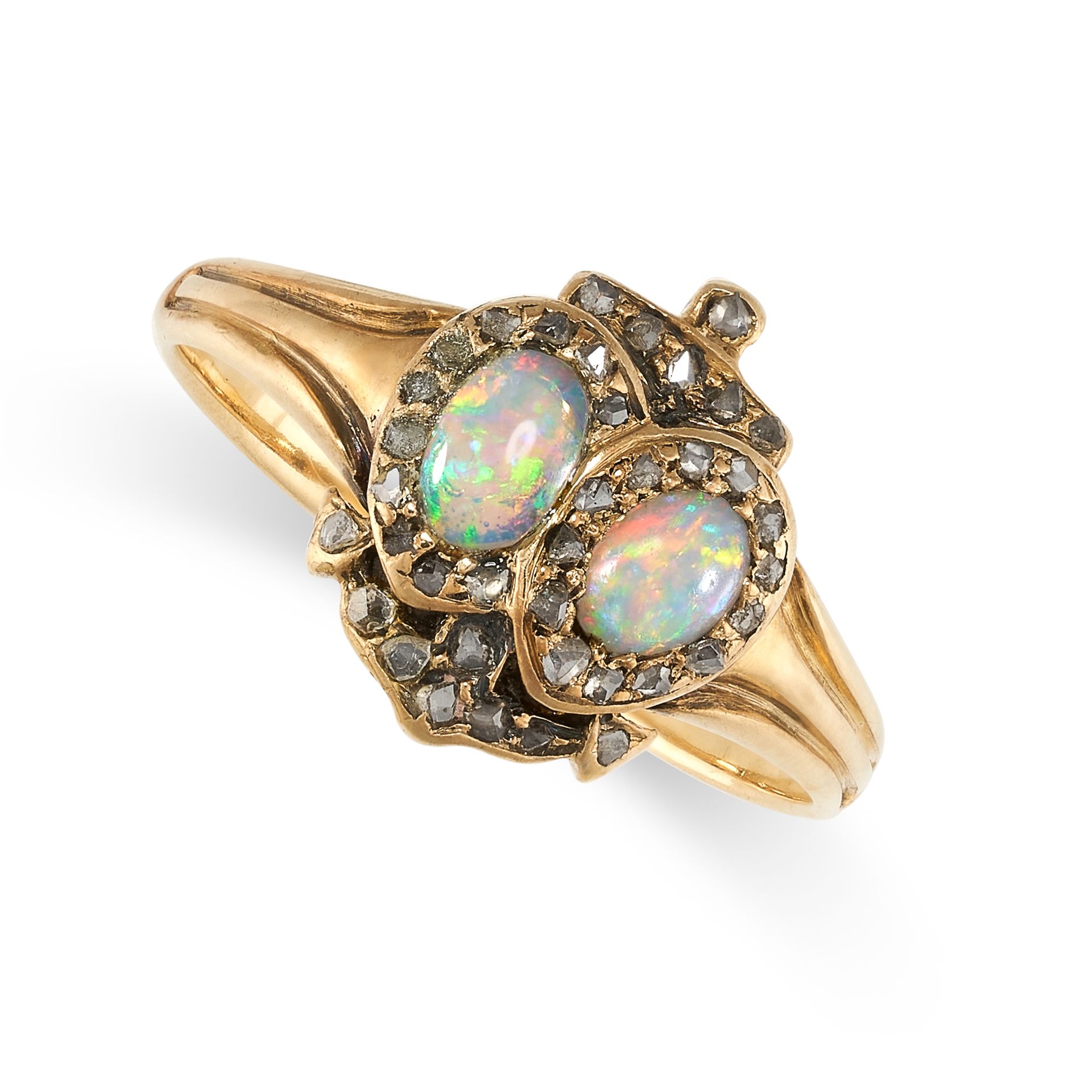 Null AUCUNE RÉSERVE - ANTIQUE BAGUE COEUR D'OPALE ET DIAMANT en or jaune 18ct, s&hellip;