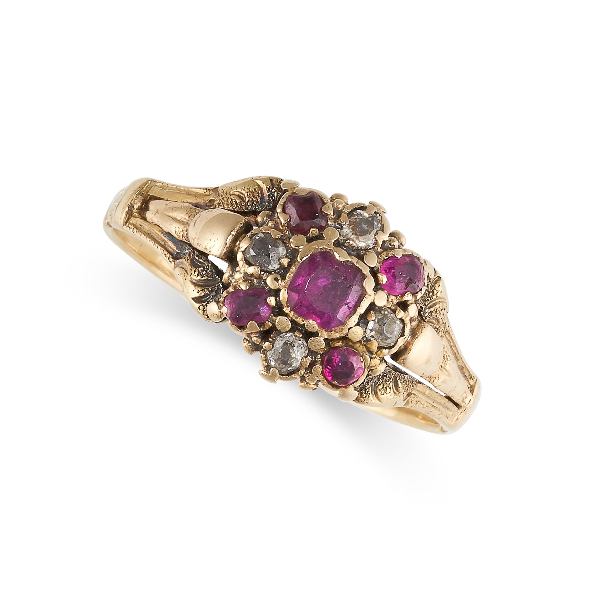Null KEIN RESERVE - ANTIQUE RUBY AND DIAMOND DRESS RING, 19TH CENTURY in Gelbgol&hellip;