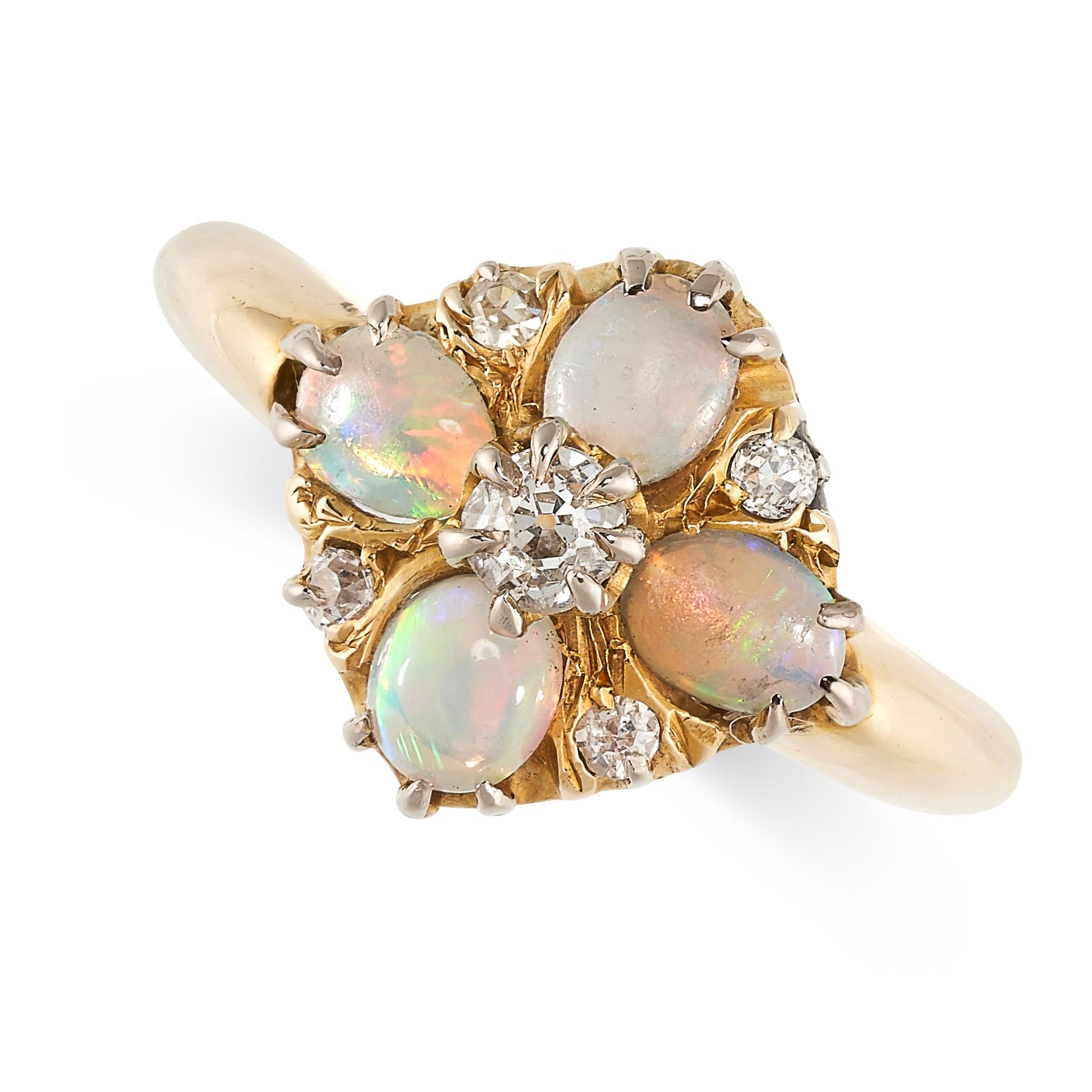 Null NO RESERVE - AN ANTIQUE OPAL AND DIAMOND DRESS RING in 18ct yellow gold, se&hellip;