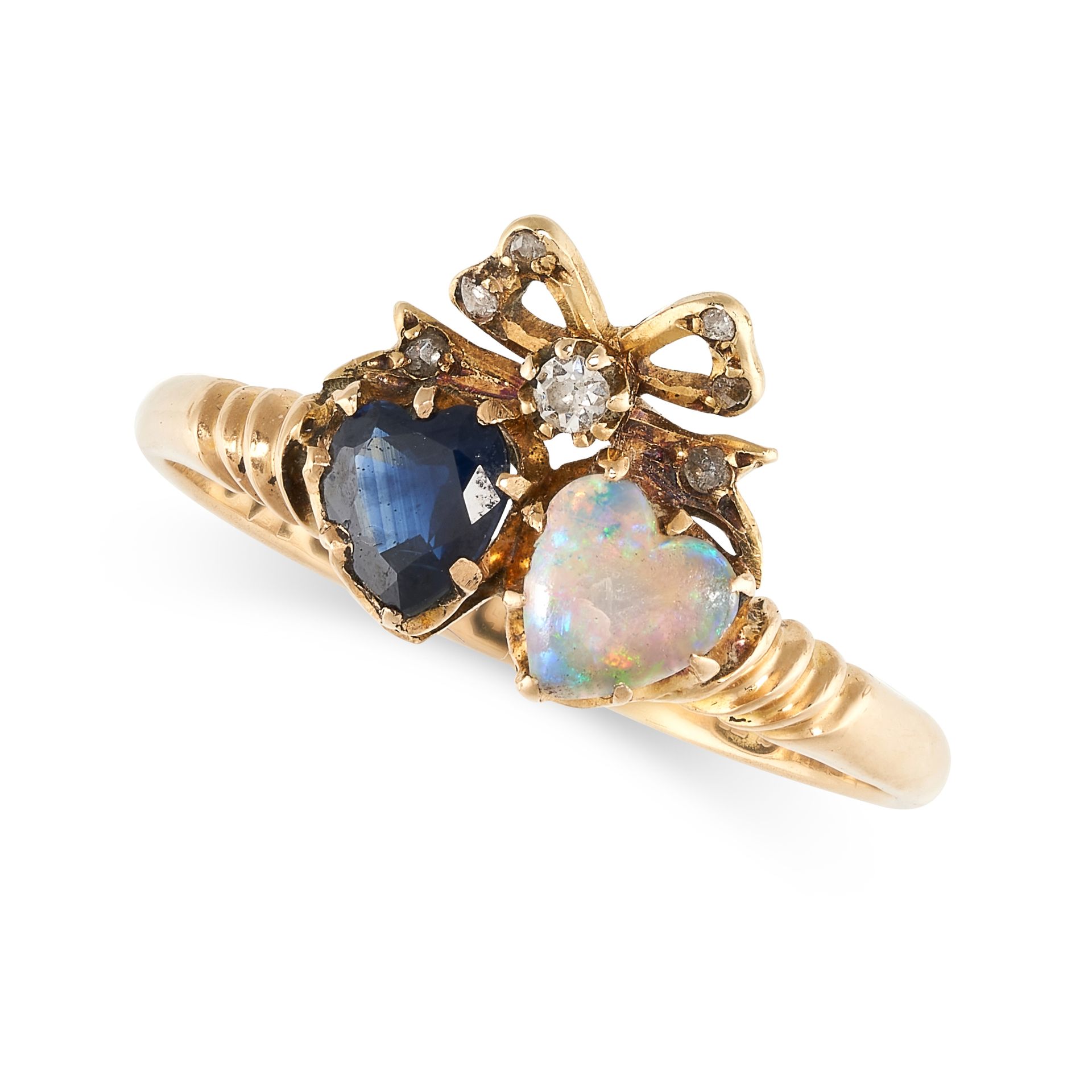 Null AUCUNE RÉSERVE - ANTIQUE BAGUE VICTORIENNE EN SAPPHIRE, OPALE ET DIAMANT, 1&hellip;