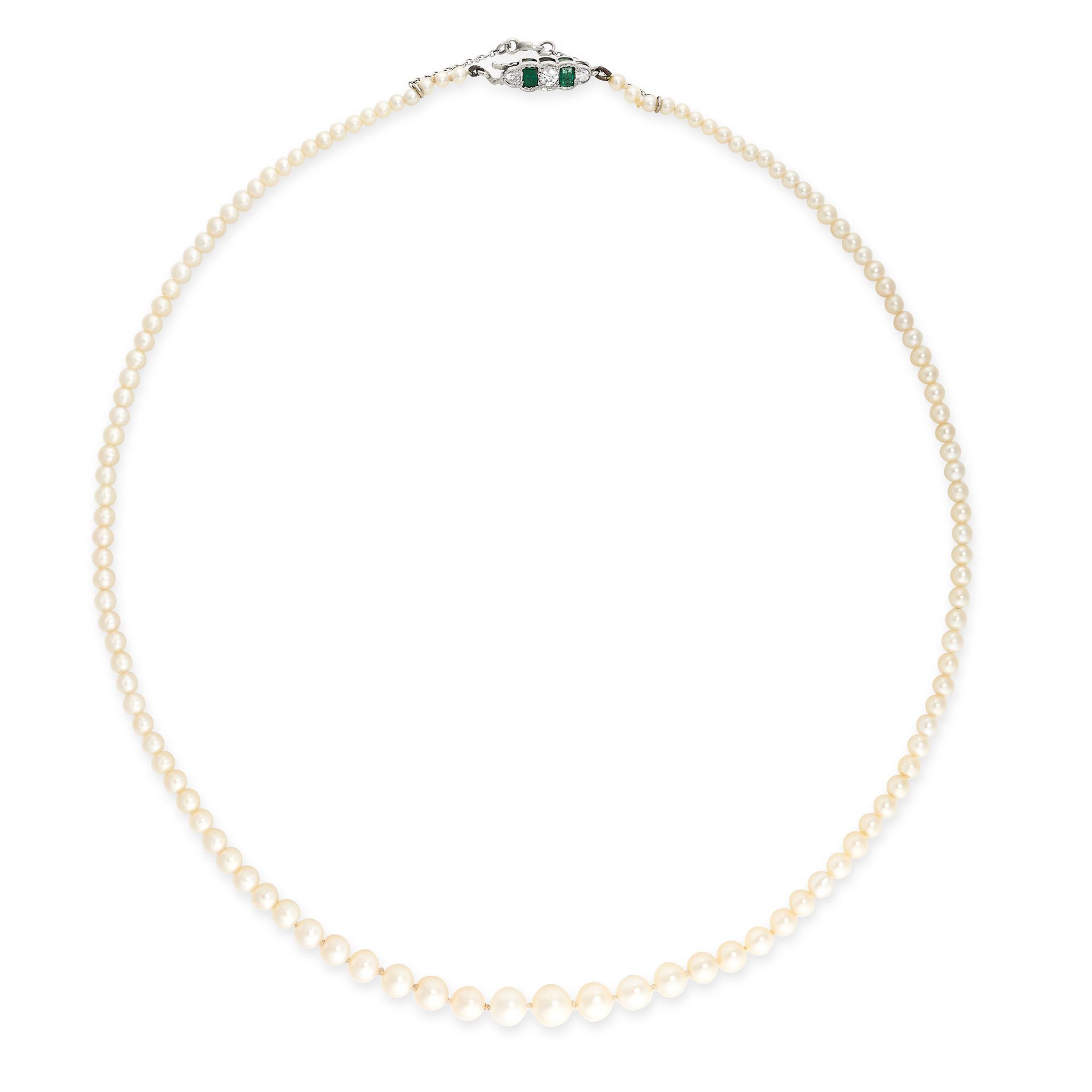 Null NO RESERVE - AN EARLY 20TH CENTURY CULTURED PEARL, EMERALD AND DIAMOND NECK&hellip;